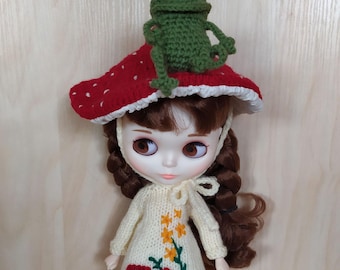 Fly Agaric Outfit for Blythe doll, Embroidered Dress, Mushroom Hat Funny Clothes Doll Set, Blythe Dress, Blythe Clothes
