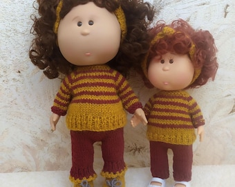 Mia Nines D'Onil Doll Clothes Set, Knitted Outfit for 30 cm and 23 cm Dolls, Sweater and Pants, Matching Doll Sister Outfit