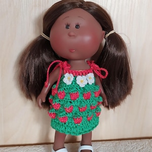 Vestido de crochet con fresas 3D para muñeca Mini Mia Nines d'Onil, conjunto para muñeca Mia 23 cm, ropa para muñeca de 9 pulgadas, ropa Mini Mia