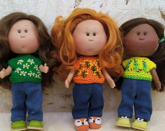 Outfit Doll Mia Nines d'Onil 9’/ 23cm: Embroidered T-shirt & Jeans, Choose Color