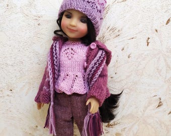 Ruby Red Doll Outfit 37 cm/ 14", Handmade Knitted Set, Jacket with Hood, Hat, Pants, Scarf, With Shoes or Without, Fashion Friends Clothes