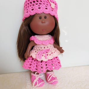 3-items set for Doll  Mini Mia Nines d'Onil - 3 Color Options, Doll Outfit Little Mia 23 cm, Dress Hat Boots, Clothing for 9-inch doll