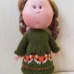 Colorful Dress with Foxes for Doll Mia Nines d'Onil,  Forest Friend Outfit Mia 30 cm, Clothing for 11-12-inch doll, Mia Clothes