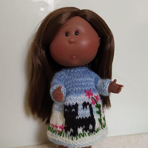 Embroidered Dress with Black Cat for Doll  Mini Mia Nines d'Onil,  Doll Outfit Mia 23 cm, Clothing for 9-inch doll,  Mini Mia Clothes
