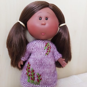 Embroidered Lilac Dress for Doll  Mini Mia Nines d'Onil,  Doll Outfit Mia 23 cm, Clothing for 9-inch doll,  Little Mia Clothes, Flower Dress