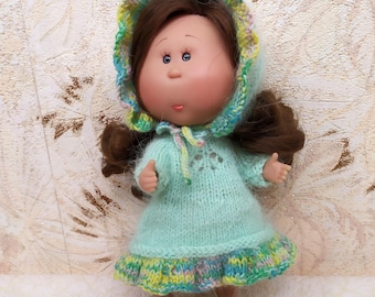 Fluffy Outfit Doll Mia Nines d'Onil 9’/ 23cm: Dress, Bonnet, Boots. Mint or Pink  Color