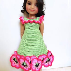 Crochet Dress with Violets for Ruby Red doll, Summer Dress for RRFF, Outfit for Doll Ruby Red Fashion Friends Clothes for 14-inch/ 37cm doll