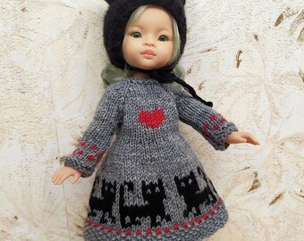 Cat Outfit for Paola Reina Doll 32cm 13inch, Dress & Cat Hat, Clothes Set Ruby Red Siblies, Little Darling, Eva Berjuan