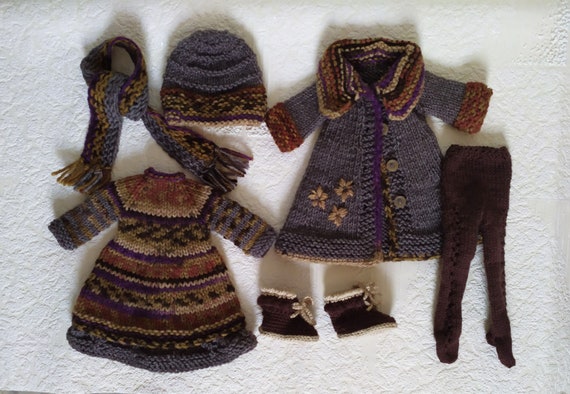 Complete Outfit for Doll Paola Reina, clothes set 13-inch doll: Dress, Tights, Embroidered Coat, Hat, Scarf, Boots, Ruby Red Siblies