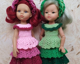Crochet Doll Outfit: 3-Tier Dress and Headband for Paola Reina 13" Doll Clothes by Ruby Red Siblies, Little Darling