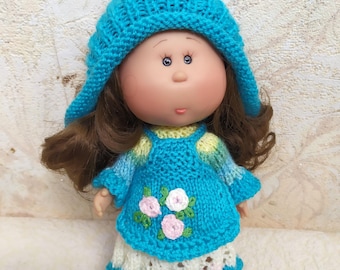 Colorful Embroidered Outfit Doll Mia Nines d'Onil 9’/ 23cm: Dress, Bonnet, Apron