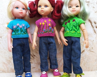 Outfit For Doll Paola Reina: Embroidered T-shirt & Jeans, 13-inch / 32 cm doll Clothes, Choose Color