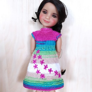 Embroidered Dress for Doll Ruby Red Fashion Friends; Summer Outfit for RRFF, Knitted Clothes for 14-inch / 37cm dolls
