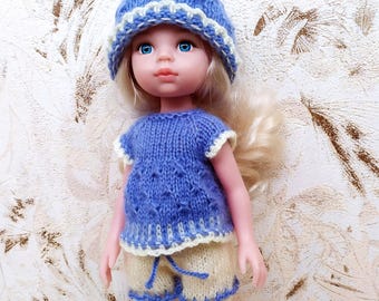Blue Outfit for Paola Reina Doll 32cm 13inch, shorts, blouse, hat
