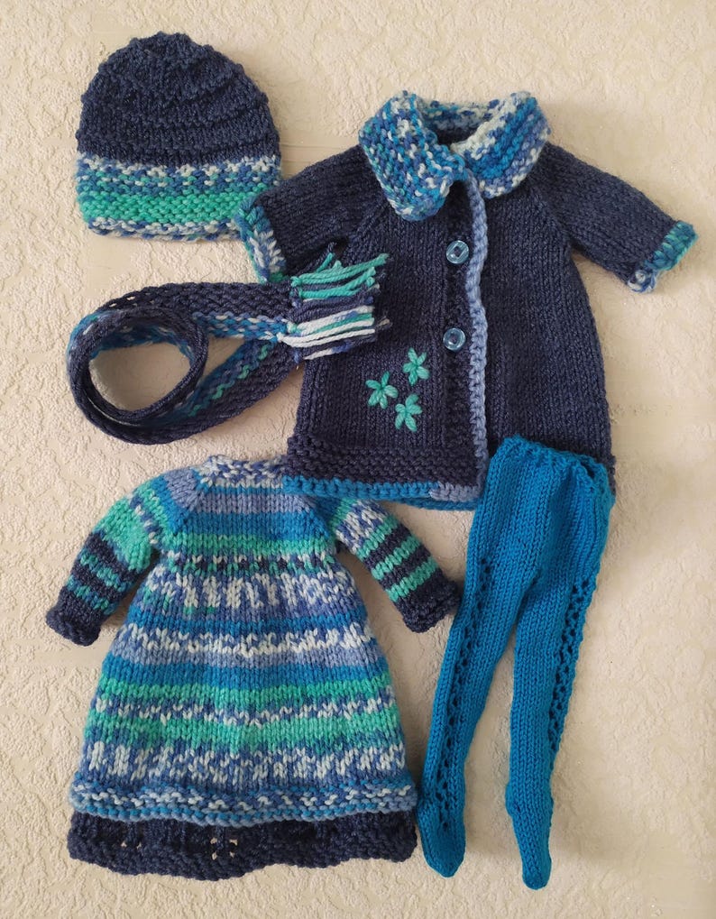 Complete Outfit for Doll Paola Reina, clothes set 13-inch doll: Dress, Tights, Embroidered Coat, Hat, Scarf, Boots, Ruby Red Siblies Blue