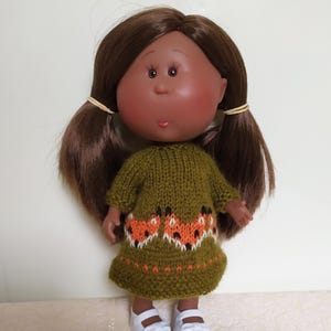 Embroidered Dress with Foxes for Doll  Mini Mia Nines d'Onil,  Doll Outfit Mia 23 cm, Clothing for 9-inch doll,  Mini Mia Clothes