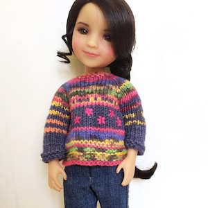 Embroidered Sweater for RRFF, Outfit for Doll Ruby Red Fashion Friends; Knitted Clothes for 14-inch/ 37cm doll, Flower Cardigan.