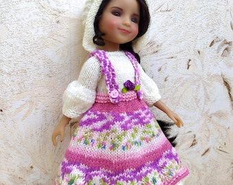 Doll Outfit Ruby Red 37 cm, knitted  dress  Hat, handmade doll clothes, pink white  outfit, Fashion Friends Clothes