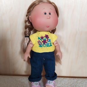 Embroidered T-Shirt & Jeans for Doll  Mia Nines d'Onil,  Doll Outfit Mia 30 cm, Clothing for 9-inch doll, Mia Clothes