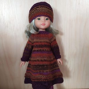 Complete Outfit for Doll Paola Reina, clothes set 13-inch doll: Dress, Tights, Embroidered Coat, Hat, Scarf, Boots, Ruby Red Siblies image 11