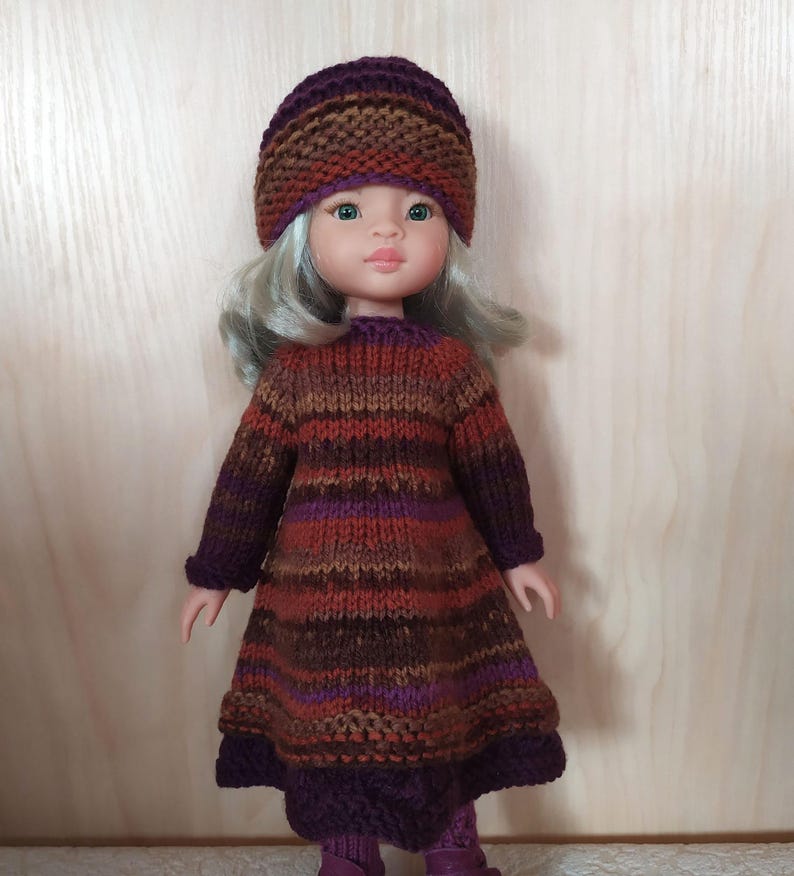 Complete Outfit for Doll Paola Reina, clothes set 13-inch doll: Dress, Tights, Embroidered Coat, Hat, Scarf, Boots, Ruby Red Siblies image 11