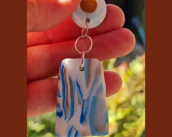 Clay22. Beautiful Trapeze blue-white-brown polymer clay earrings