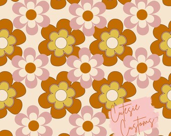 Groovy Retro Daisy Pattern, Digital Seamless Design, Fabric Prints, Custom Fabric Design, Seamless File, Retro Cute Fabric, Floral Pattern