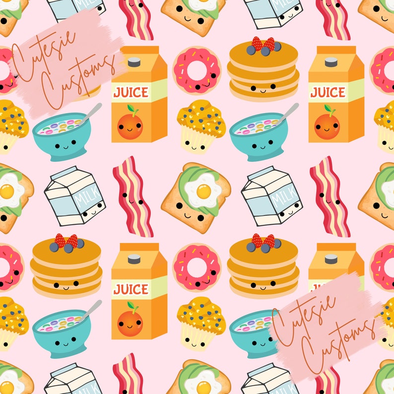 Cute Breakfast Pattern, Digital Seamless Design, Fabric Prints, Custom ...
