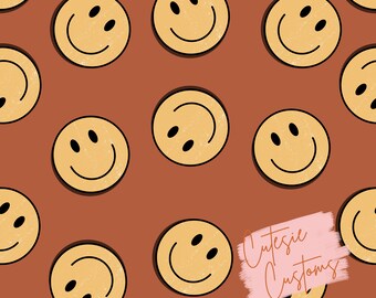 Smiley Pattern, Digital Seamless File, Seamless Patterns, Groovy Fabric, Smiley Face Fabric, Retro 70&#39;s Fabric Design, Smiley Face Print
