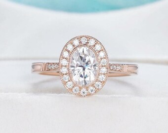 Handcrafted 2.50 CT Oval Moissanite Halo Engagement Ring: Vintage Inspired Bezel Setting