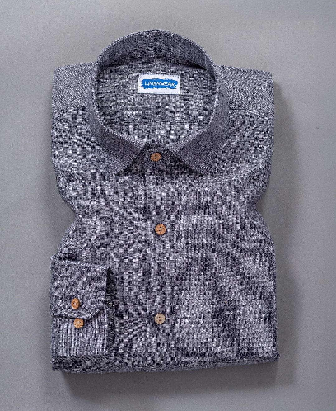 Dark Grey Pure Linen Shirt Rustic Texture With Wooden Buttons - Etsy