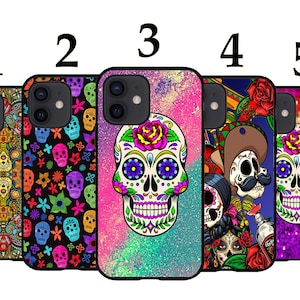 Cool Phone Case Fits iPhone 6 7 8 SE X XR 11 12 13 14 15 16 16E Pro Max Plus Models Silicone Cover - Aztec Tribal Candy Sugar Skull Day Dead