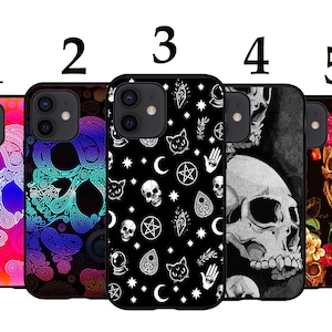 Cool Phone Case Fits iPhone 6 7 8 SE X XR 11 12 13 14 15 16 16E Pro Max Plus Models Silicone Cover- Aztec Tribal Candy Skull Rose Witch Moon