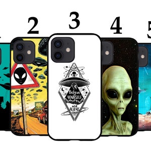 Funda de silicona para iPhone 6, 7, 8, SE, X, XR, 11, 12, 13, 14, 15, 16, 16E, Mini Pro Max Plus - Alien OVNI Espacio extraterrestre