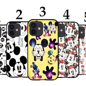 Cool Phone Case Fits iPhone 7 8 SE X XR 11 12 13 14 15 16 16E Mini Pro Max Plus Models Silicone Cover -  Mickey Minnie Mouse Patterns Floral