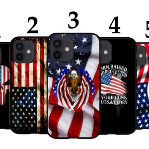 Cool Phone Case Fits iPhone 7 8 SE X XR 11 12 13 14 15 16 16E Pro Max Plus Models Silicone Cover USA States America Flag Bald Eagle Skull