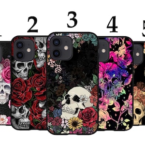 Cool Phone Case Fits iPhone 6 7 8 SE X XR 11 12 13 14 15 16 16E Pro Max Plus Models Silicone - Skulls Mexican Los Muertos Rose Floral Death