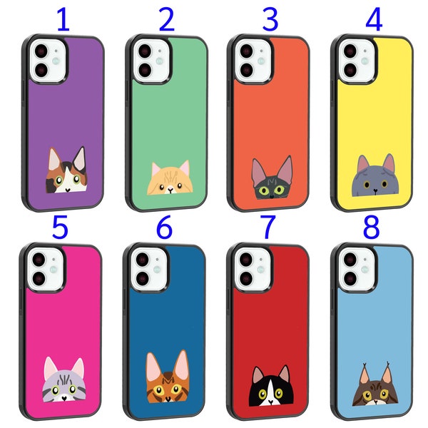 Cool Phone Case Fits iPhone 6 7 8 SE X XR 11 12 13 14 15 Mini Plus Pro Max Plus Models Silicone Cover - Cute Cat Peeking Pretty Pet Cat