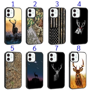 Cool Phone Case Fits iPhone 7 8 SE X XR 11 12 13 14 15 16 16E Plus Pro Max Models Silicone Cover - Hunting Camo USA Buck American Stag