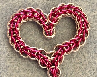 Handmade Aluminum Chainmail Heart Pendant - Customizable Colors