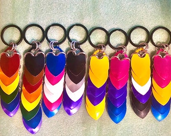 Dragon Scale Pride Flag Keychain: Anodized Aluminum, Customizable