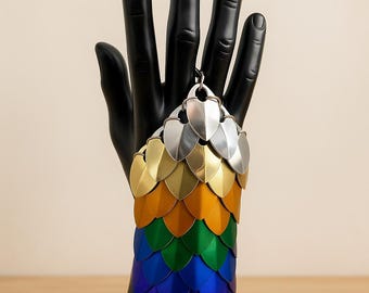 Handmade Dragon Scale Bracer: Anodized Aluminum Scale Mail Bracelet