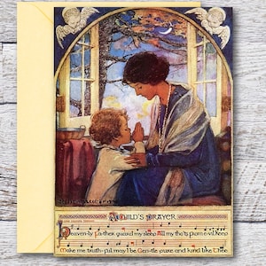 La preghiera di un bambino di Jessie Willcox Smith, biglietto d'auguri stampabile di un famoso dipinto ad acquerello, biglietto vuoto di stampa artistica di capolavori vintage