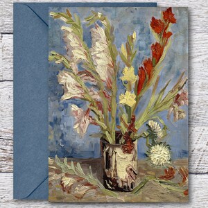 Vase with Gladioli and Chinese Aster by Van Gogh, Printable Greeting Card of Famous Van Gogh Painting of Flower Bouquet, Fits in 5&quot;x7&quot; Frame