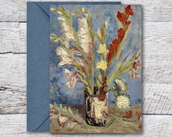 Vase with Gladioli and Chinese Aster by Van Gogh, Printable Greeting Card of Famous Van Gogh Painting of Flower Bouquet, Fits in 5"x7" Frame