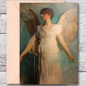 Ein Engel von Abbott Thayer, eine druckbare leere Grußkarte eines berühmten Ölgemäldes einer Frau mit Flügeln, Karte passt in einen 13 x 18 cm Rahmen oder Passepartout