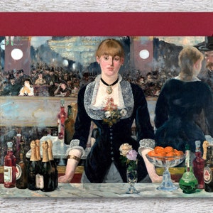 マネ作「フォリー・ベルジェールのバー」、有名な油絵の印刷可能なファインアートカード、傑作絵画の空白カード、ヴィンテージアートプリント
