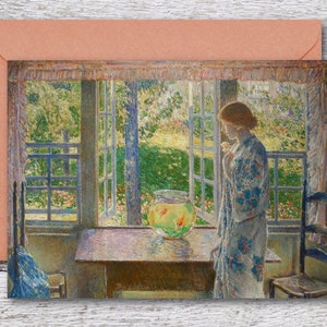 金魚の窓、有名な油絵の印刷可能なファインアートカード、傑作絵画の空白カード、印象派のヴィンテージアートプリント