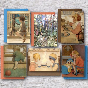 Jessie Willcox Smith Collection, 6 Printable Blank Greeting Cards of Famous Artwork Illustrations of Children that fit in 5"x7" Frame or Mat