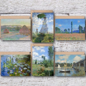 モネコレクション、有名なモネの油絵の印刷可能な空白のグリーティングカード6枚、5x7のフレームに収まるヴィンテージ印象派アートプリントのお気に入り